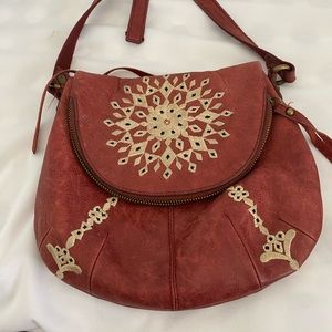 Lucky Brand Red Leather Embroidered Crossbody